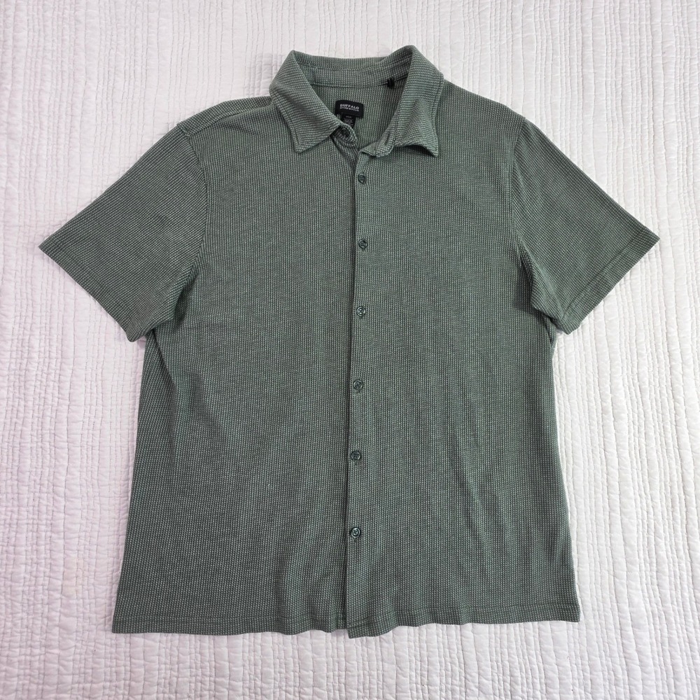Buffalo David Bitton Mens Large Green Waffle Knit Short Sleeve Button Down Shirt
